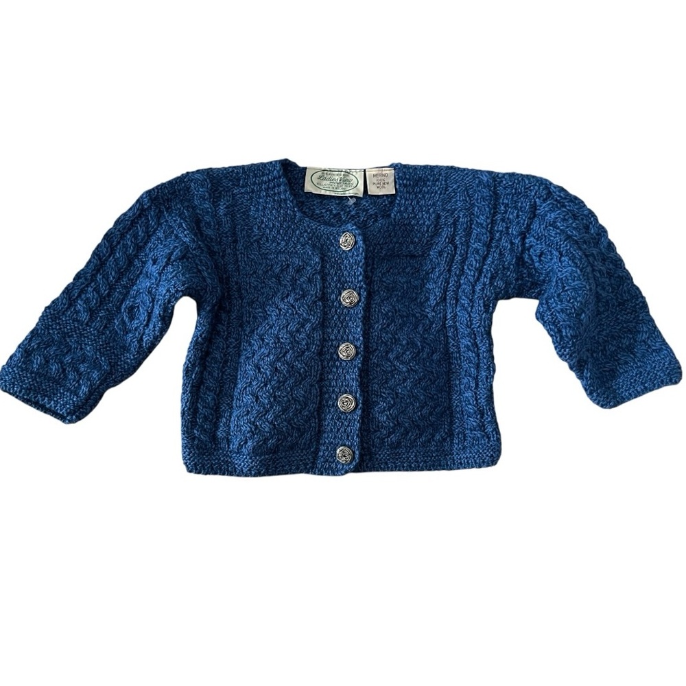Vintage Kids 100% Irish Merino Wool Cable Aran Knit Cardigan – Kids Small
